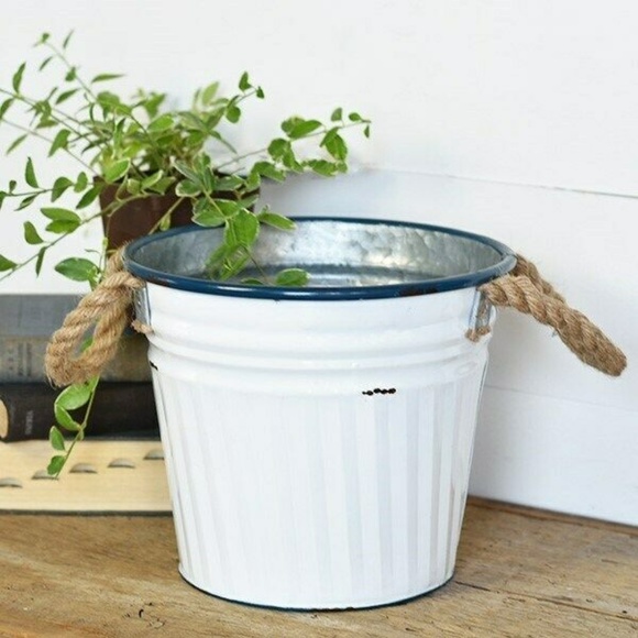 Other - Coastal White 9" Tin Planter with Jute Handles